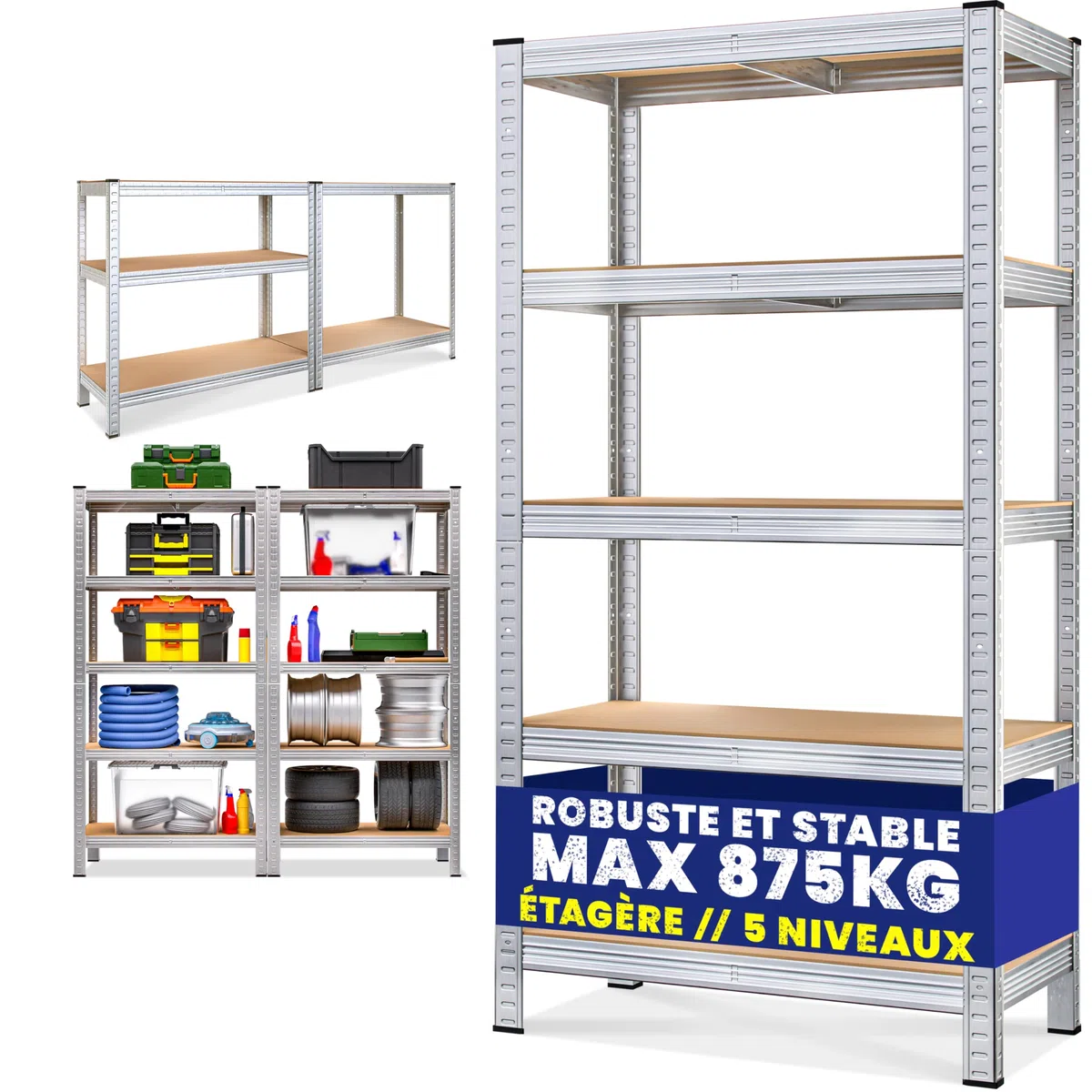 MONZANAŽ Étagčre Charge Lourde 5 Niveaux 180x90x40cm Étagčre métallique modulable Max 875kg Rangement Garage Atelier