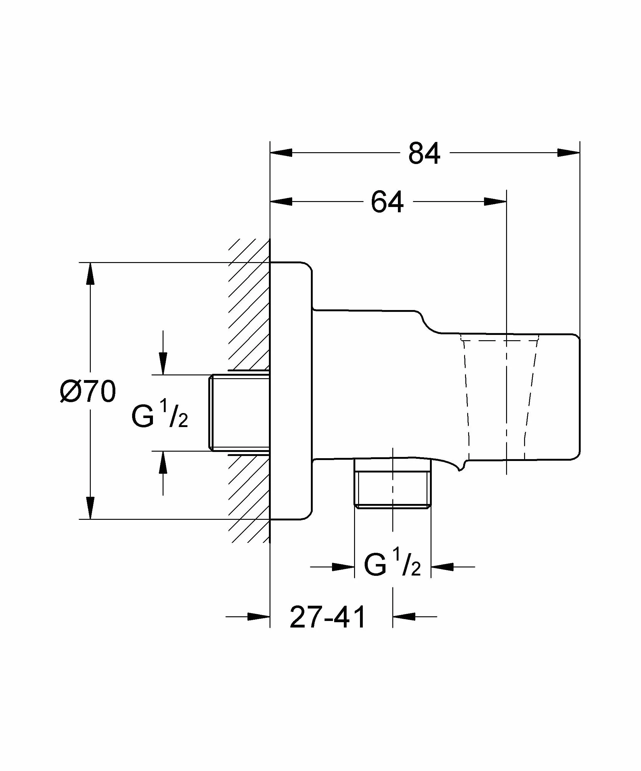 GROHE Vitalio Universal Coude à Encastrer avec Support Mural pour Douchette, Raccord fileté 1/2", Chromé, 26962001