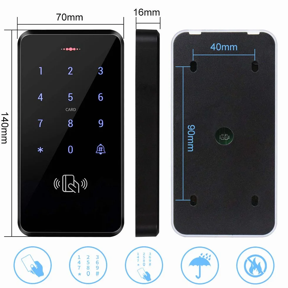 FST IP68 étanche Contrôle d'accès Clavier Extérieur RFID Clavier Contrôleur d'accès WG26 / 34 écran Tactile + 10 pcs Porte-clés pour Système de Contrôle d'accès de Porte