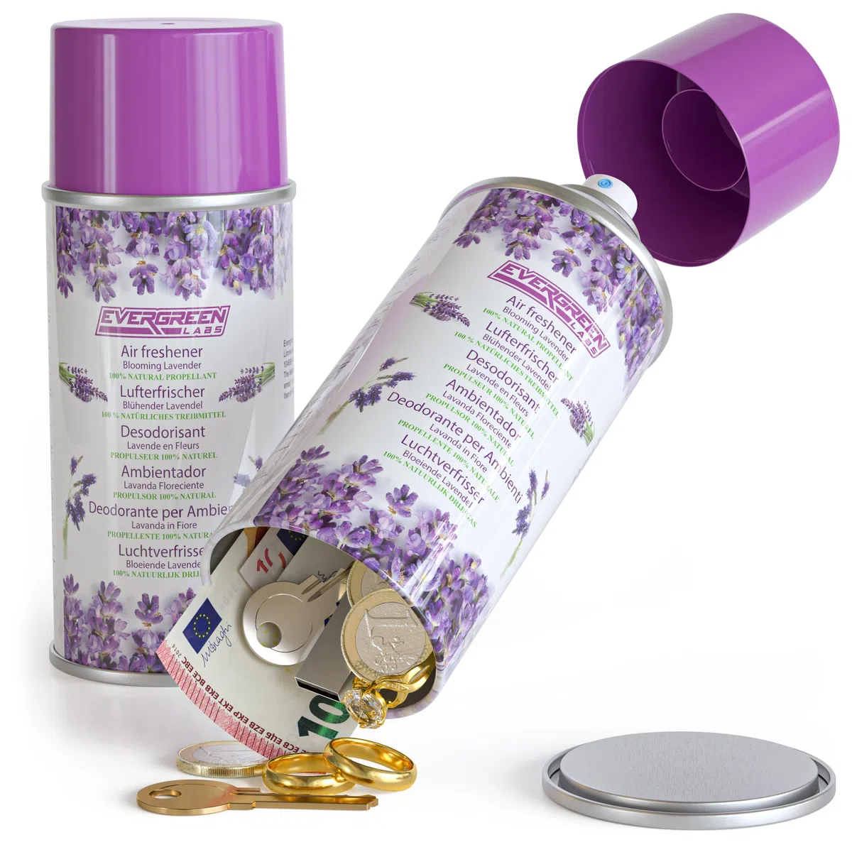 Désodorisant Evergreen Labs avec compartiment secret : votre cachette idéale pour vos objets de valeur, à la maison ou en voyage ! Grand compartiment secret, 6 cm x 13 cm.