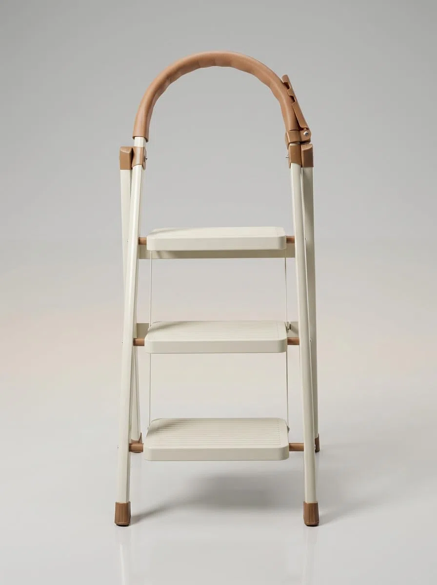Escabeau 3 marches Pliable avec poignée, marchepied en Acier, marches Larges antidérapantes 18 cm, Charge 150 kg, Compact