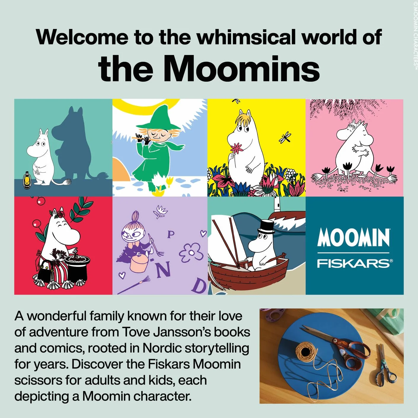 Fiskars X Moomin Ciseaux polyvalents au Design Mumin, Droitier, Longueur : 21 cm, Lames en Acier Inoxydable, Haru, 1075572