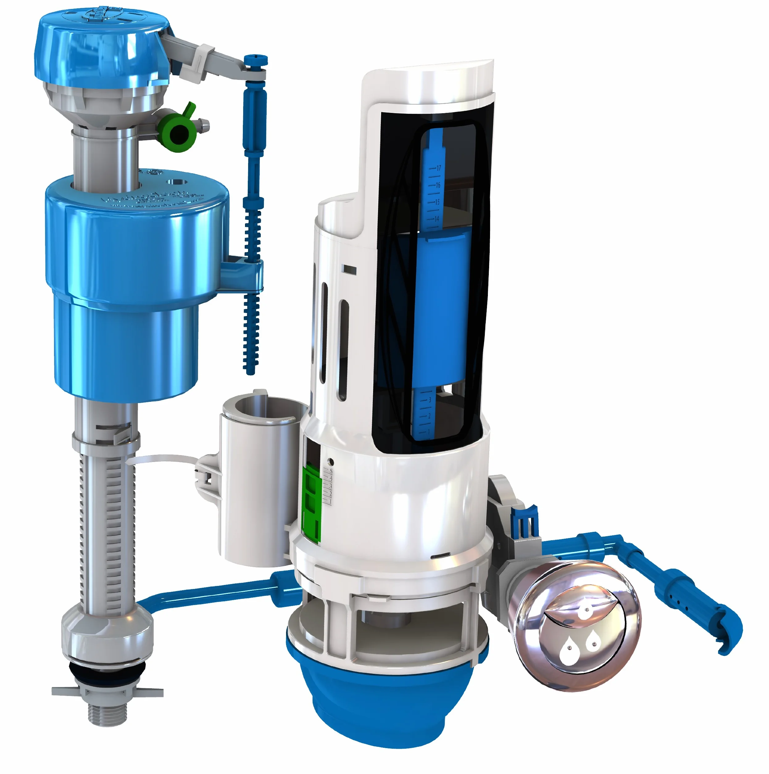Danco HYR460 HyrdroRight Kit de réparation de réservoir de toilettes économiseur d'eau avec double vanne de chasse d'eau, bouton poussoir double et poignée en chrome