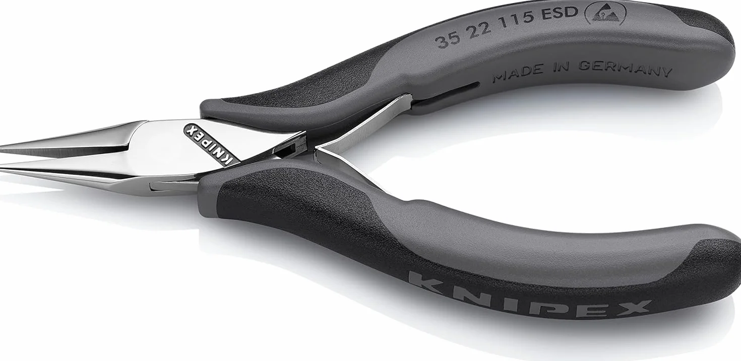 Knipex Pince de préhension pour l'électronique ESD avec charnière entrepassée avec poignées multimatières 115 mm, 35 22 115 ESD