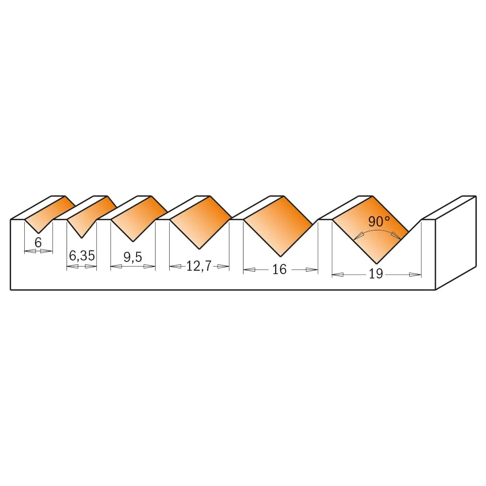 CMT Orange Tools 715,190,11 Fraise à Rainurer en v (90) hm s 6-d 19 x 16