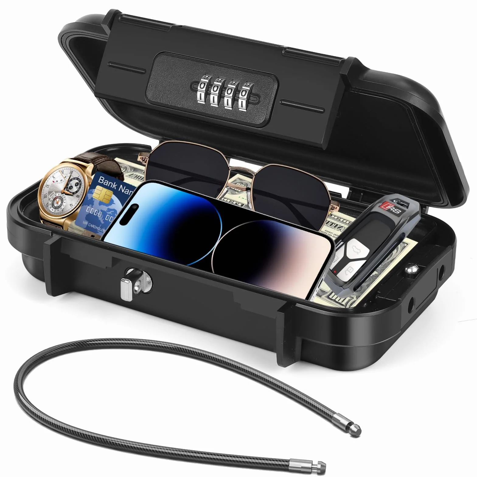 Portable Coffre-fort Étanche et Sécuritaire avec Câble Métallique Amovible, Boîte à Cadenas pour Clés de Voyage ou Bureau