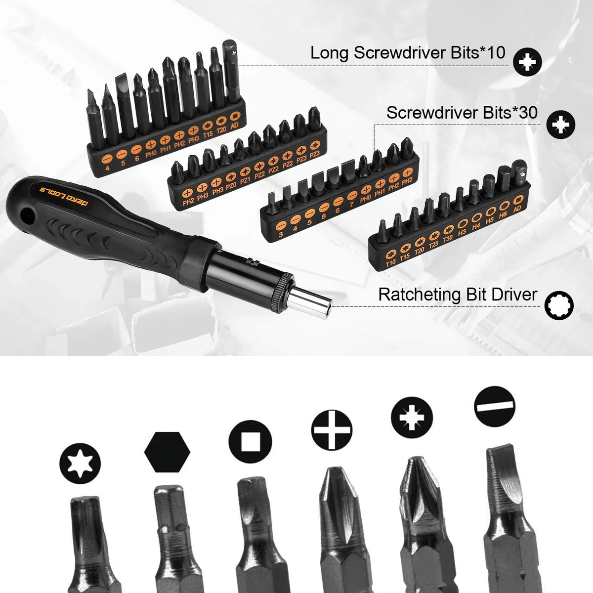 DEKOPRO Kit d'outils à main 218 pièces pour la maison, ensemble d'outils professionnels pour la réparation automobile, ensemble d'outils à main avec tournevis