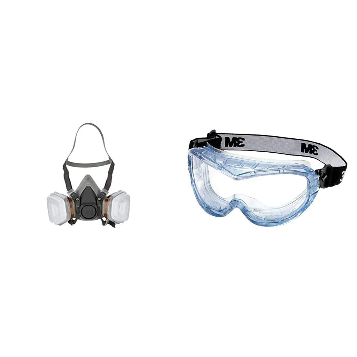 3M 6002C - Kit de Demi-masque respiratoire gaz/vapeur Lunettes-masque de sécurité Fahrenheit Spécialement conçues pour les applications chimiques Protection anti-buée, Bleu/Transparent, 1 pièce