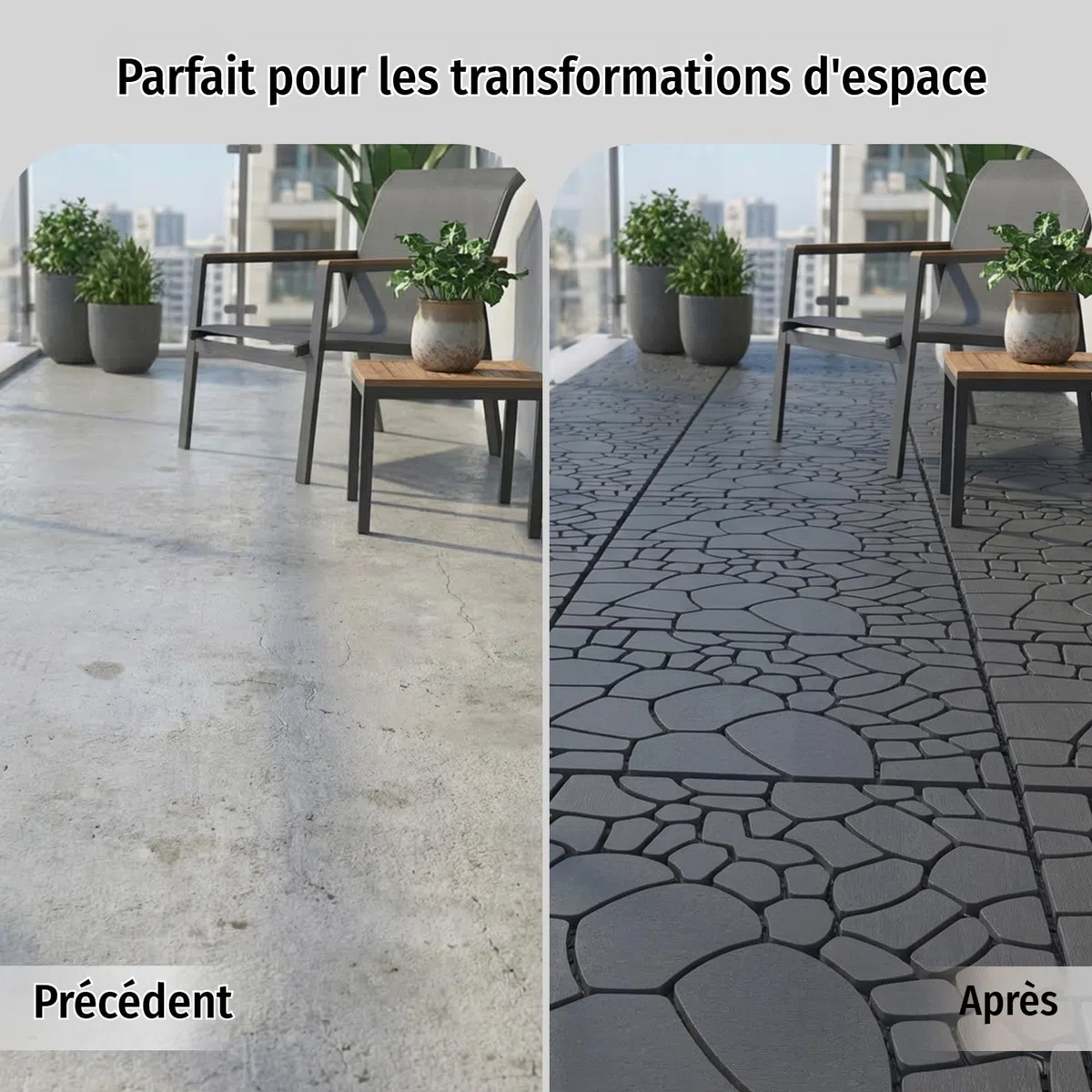 9 Pièces (30 x 30 cm – 0,81 m²) Dalles de Terrasse Extérieure Clipsables, Caillebotis Plastique Antidérapant à Drainage Rapide pour Jardin, Piscine, Balcon(Lot de 9-Gris Foncé（STW))