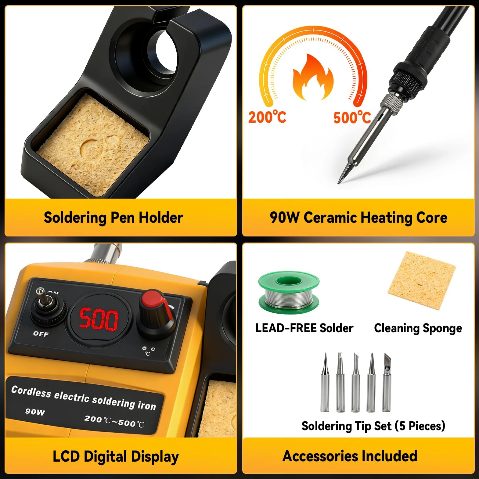 Station de fer à souder sans fil compatible avec batteries DEWALT 18 V/20 V, écran LCD numérique 90 W, station de soudure électrique avec réglage en continu de 200 à 500 ℃ pour (outil uniquement)