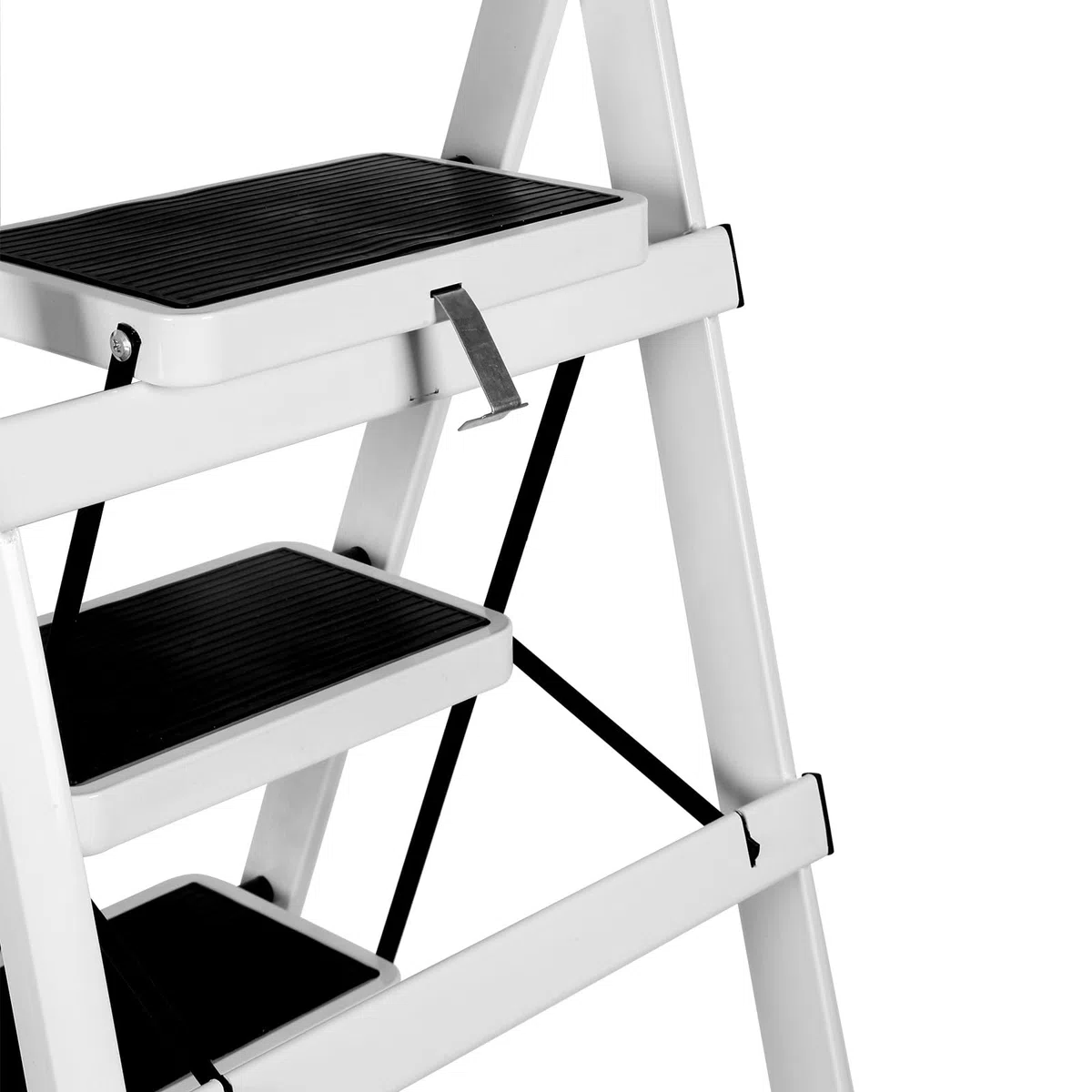 Escabeau avec Plateforme de Travail, Charge 180 kg Escabeau Pliable, Larges Marche Pied Pliable Antidérapantes, Tabouret en Acier Marche Pied Adulte (104 x 57 x 41,5 cm – 3 étapes (Blanc))