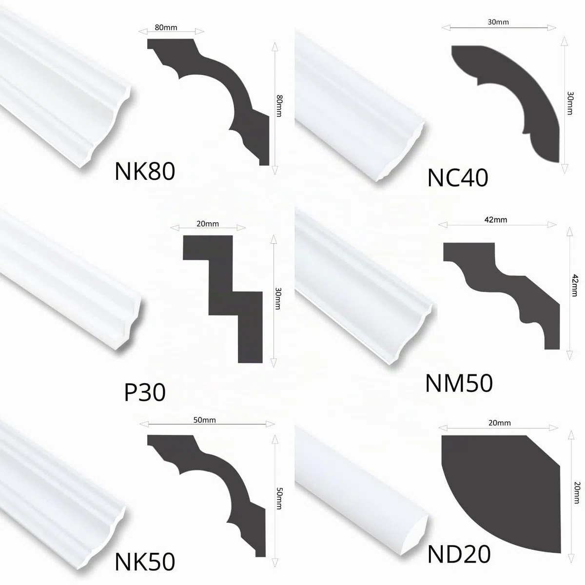 Moulures de plafond en polystyrène XPS - 20 m - Moulures en stuc - Baguette de finition blanc - 30 x 30 mm - Profilés décoratifs en polystyrène - Moulures décoratives - Paquet économique NC40