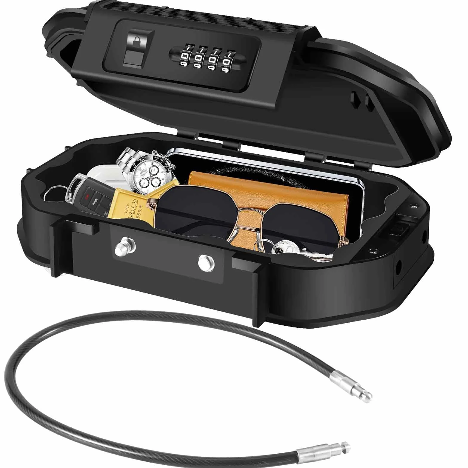 Boîte de verrouillage étanche, boîtes de sécurité portables à combinaison à 4 chiffres avec câble amovible, petite boîte de sécurité antivol, étui à argent liquide à code réinitialisable, cache-clés
