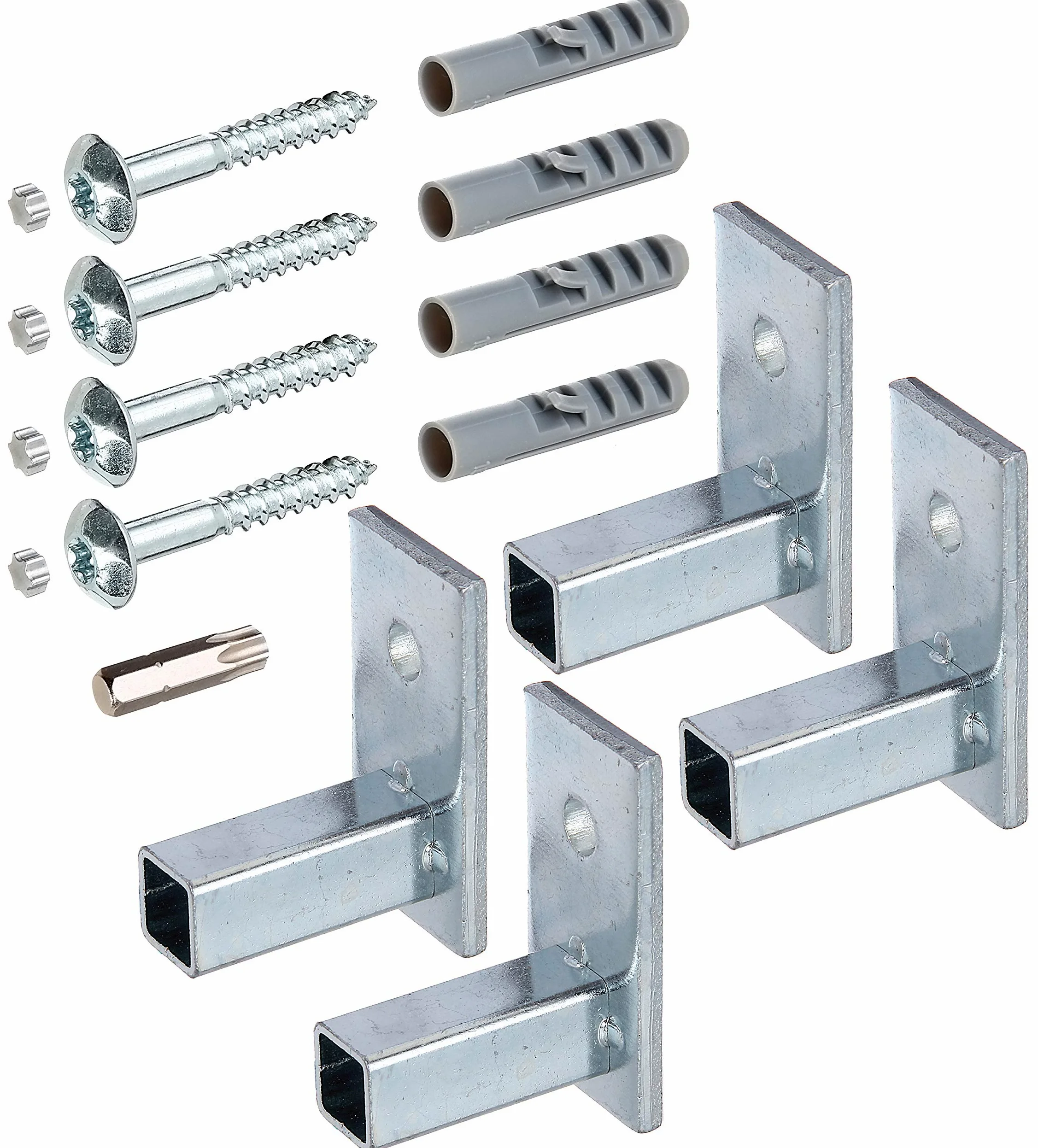 Alberts 554361 Kit de fixation pour grille de fenêtre dans l'embrasure de fenêtre | Accessoires de montage pour grille de fenêtre | galvanisé, en bleu | kit de 4