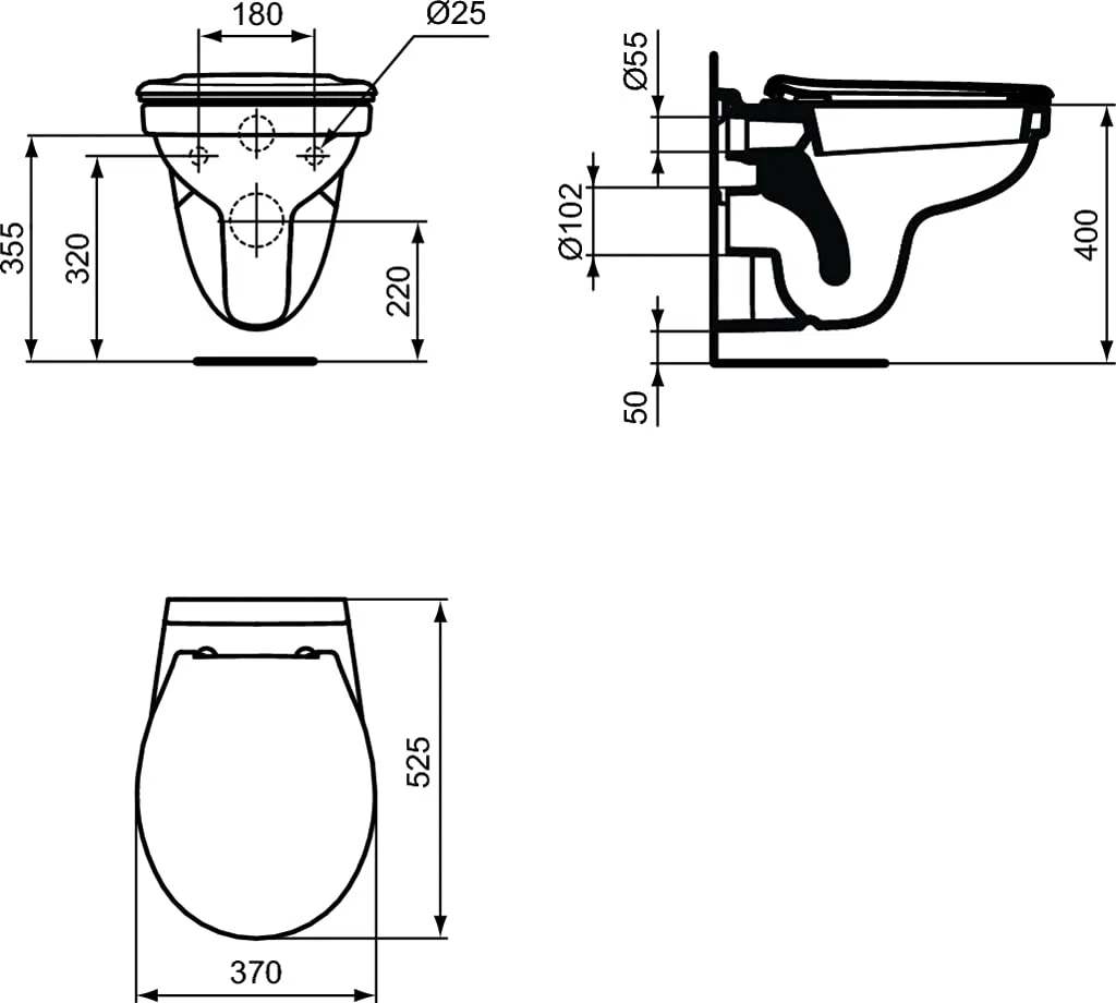 Ideal Standard Pack wc suspendu Astor 2 Cuvette wc avec Bride et Abattant Blanc Résistant Hygiéne Confort Installation Facile Certifié NF R034801