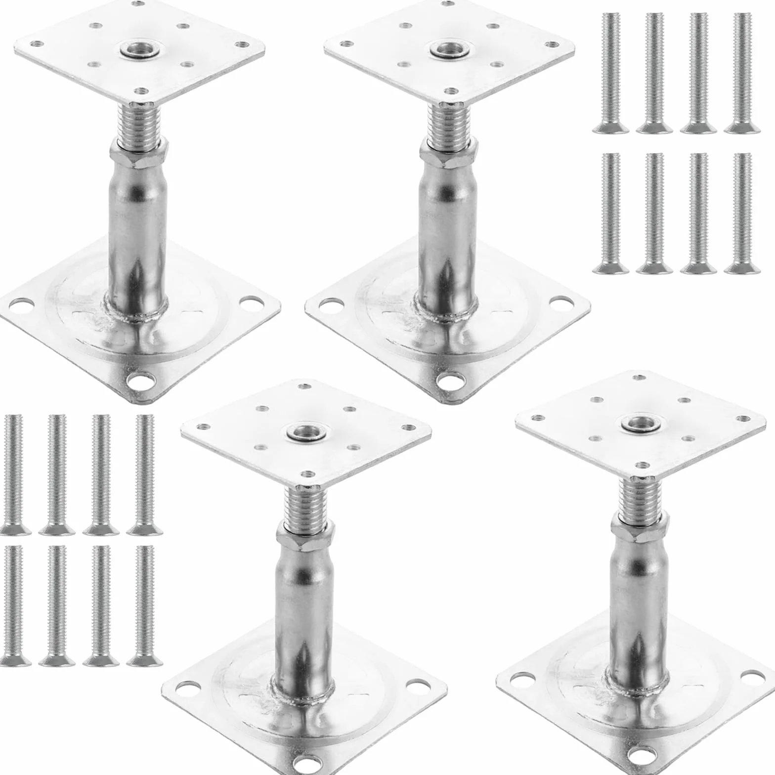 SENENQU Lot de 4 Supports de Poteau Bois, Galvanisés Réglables en Hauteur 100 à 150 mm, 75 x 95 mm à visser, Pied de Poteau Reglable pour Clôtures, Abris, Pergolas