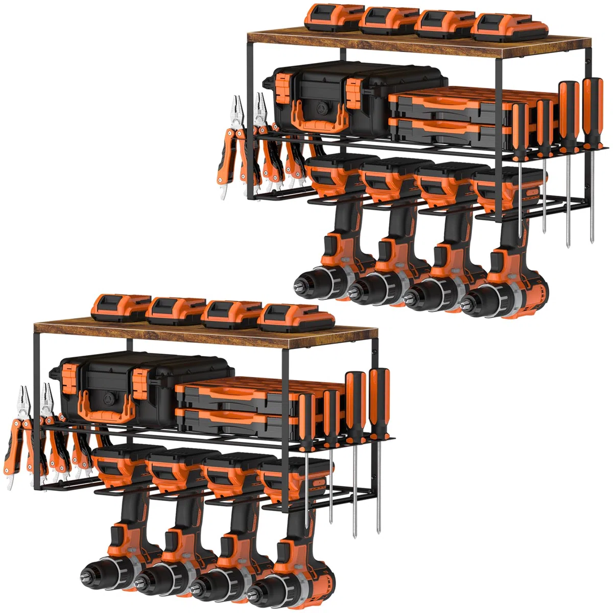 Shinoske Lot de 2 Organiseur D'Outils électriques, Mallette à Outils, Étagère à outils Pour Perceuse électrique En Acier Robuste, Support de Rangement Mural pour Garage Atelier