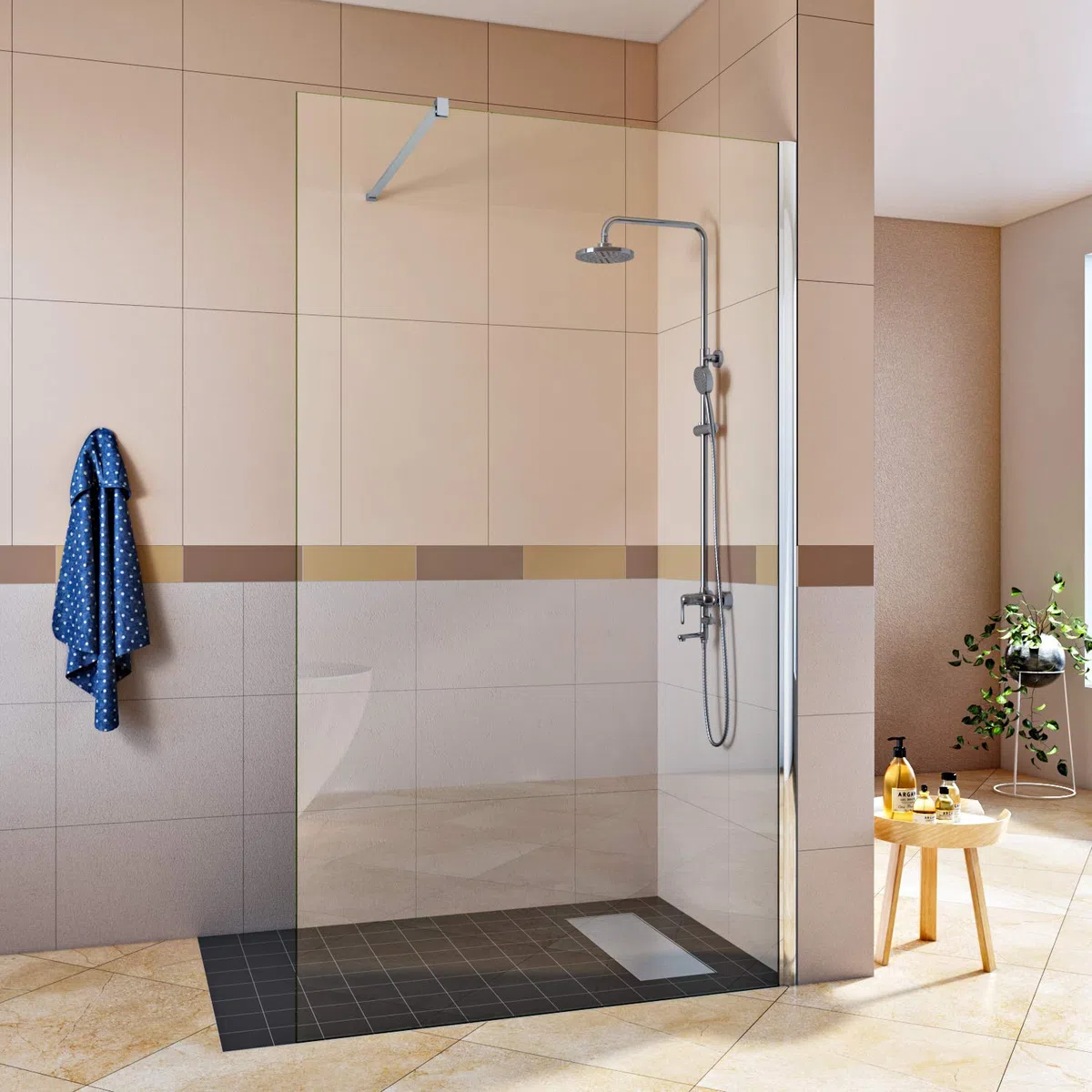 SIRHONA Porte de Douche Coulissante 90x200 cm, Verre Trempé 8mm Transparent, Isolation Thermique, Étanche, Barre en Acier Inoxydable, Montage Murale Réglable -15mm, Design Moderne pour Salle de Bain