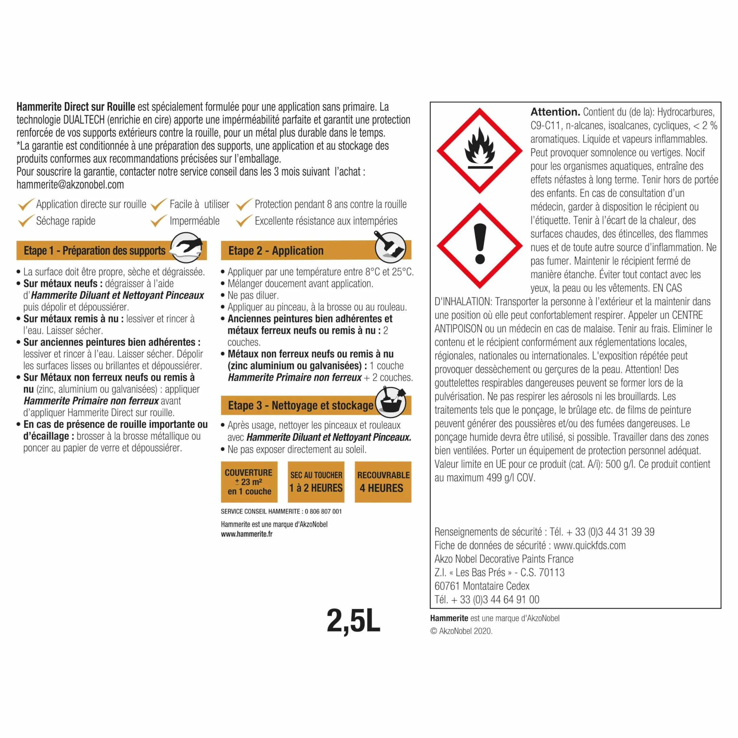 Hammerite Peinture Métal Direct sur Rouille - Anticorrosion, imperméable, direct sans sous-couche - Gris Ardoise Martelé 2,5 L