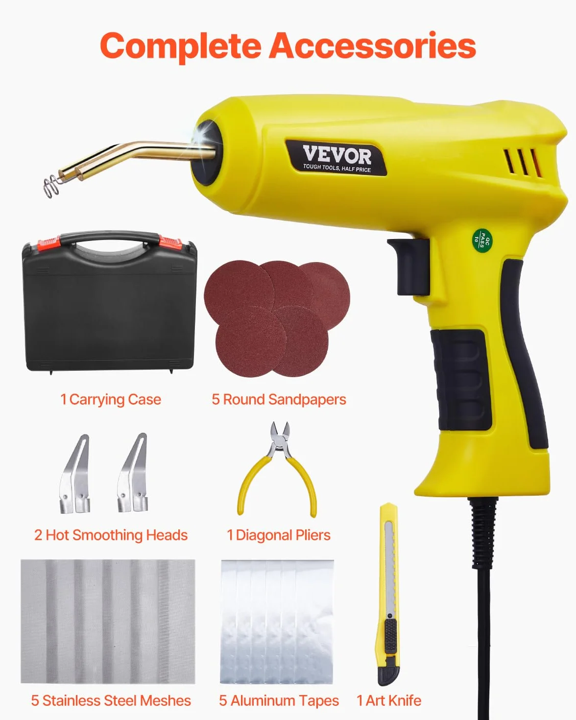 VEVOR Soudure Plastique, 220 W, Pistolet de Soudage Plastique 1200 Agrafes et 76 Tiges de Soudage, Kit Réparation Professionnel Pare-chocs Voiture Lumière LED, pour Kayak, Jouets, Fissure en Plastique