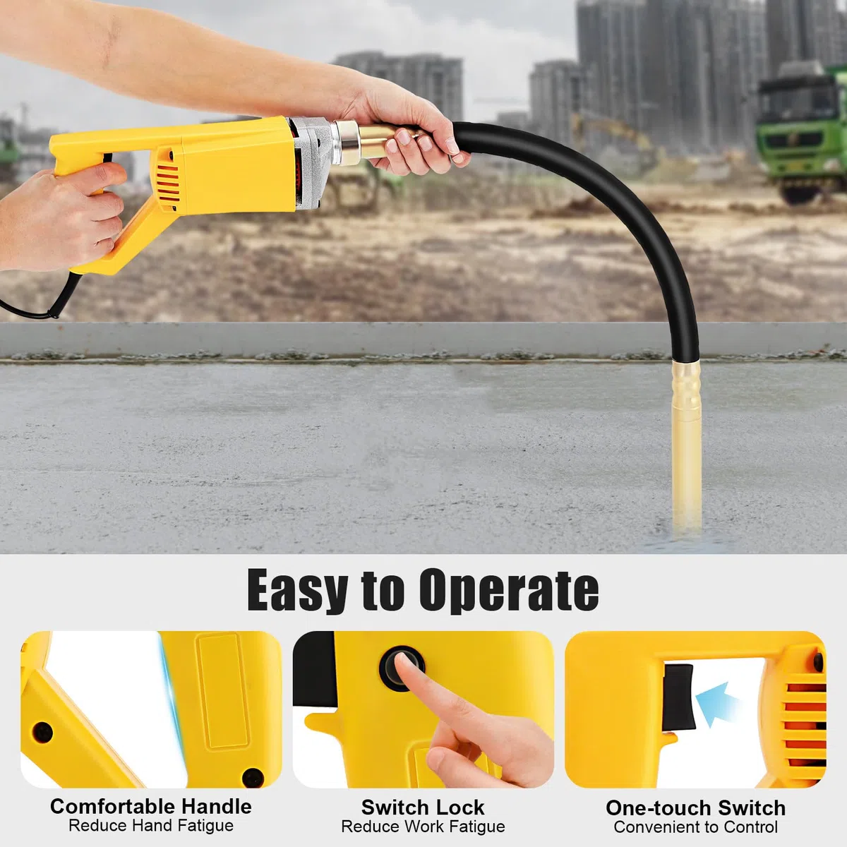 Vibrateur à Béton Électrique, 800W Vibrateur manuel, Outil Vibrant Portatif pour Béton avec Aiguille Vibrante 1m, 4500 tr/min, pour Construction de Routes et Tunnels