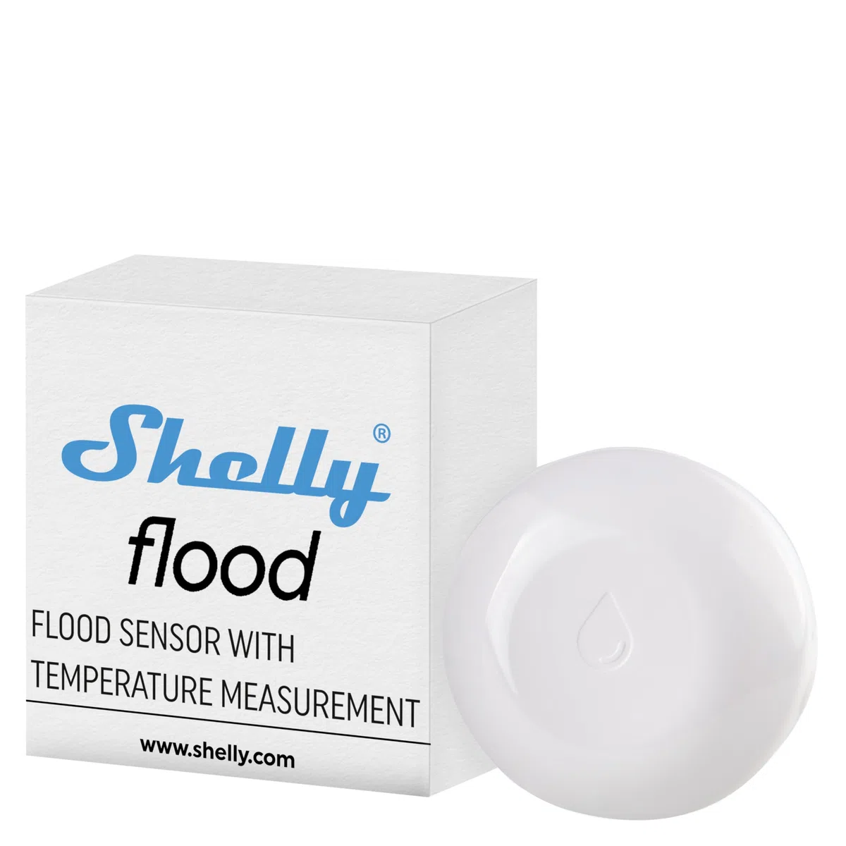 Shelly Flood - Détecteur de Fuite d’Eau Wi-FI, Alerte inondation, Notification instantanée par app iOS, Android, Capteur de température, Batterie Longue durée, Portée 30 à 50 m