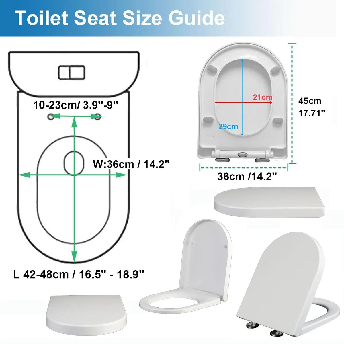 Abattant WC avec Frein De Chute Forme D - Lunette WC Antibactérien - Lunette De Toilette Clipsable, Duroplast - Abattant Toilette Convient Cuvette WC en Forme De D