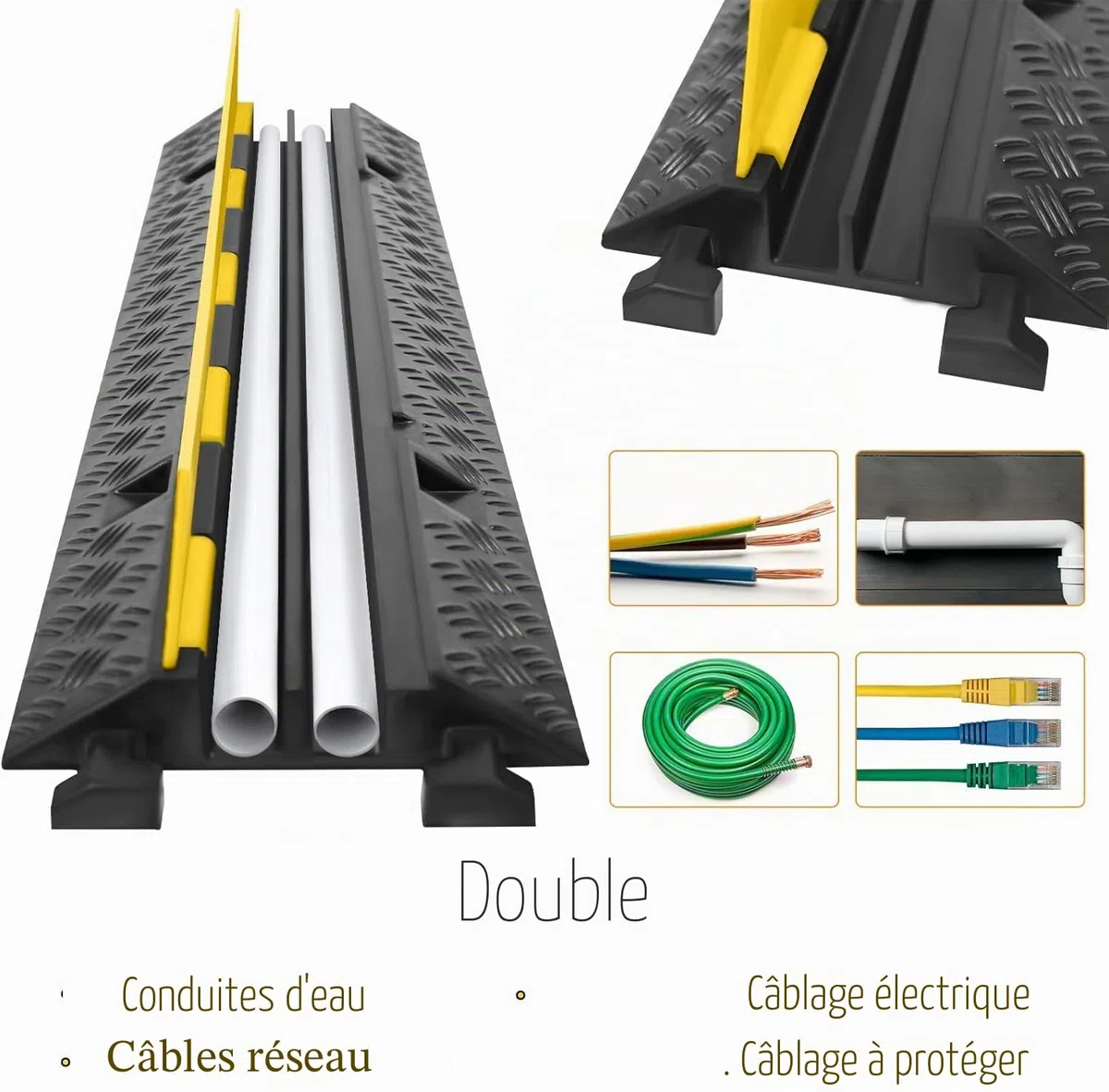 FIVMEN Lot de 2 goulottes de câbles en caoutchouc - 100 x 24 x 5 cm - Protection contre les surcharges pour câbles avec design modulaire - Pour l'extérieur, le bureau, l'atelier, l'entrepôt