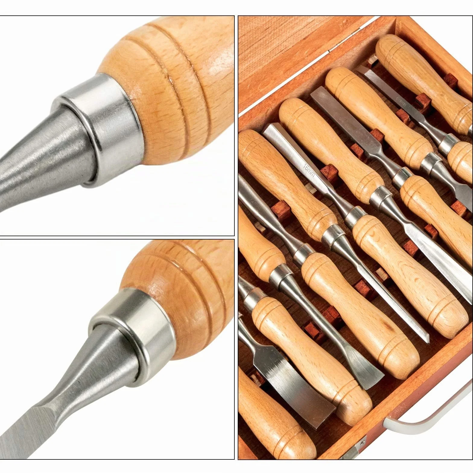 VEVOR Ensembles de ciseaux à bois 12pcs Ensemble de burin à bois pour protéger les ensembles de ciseaux à bois de tout dommage