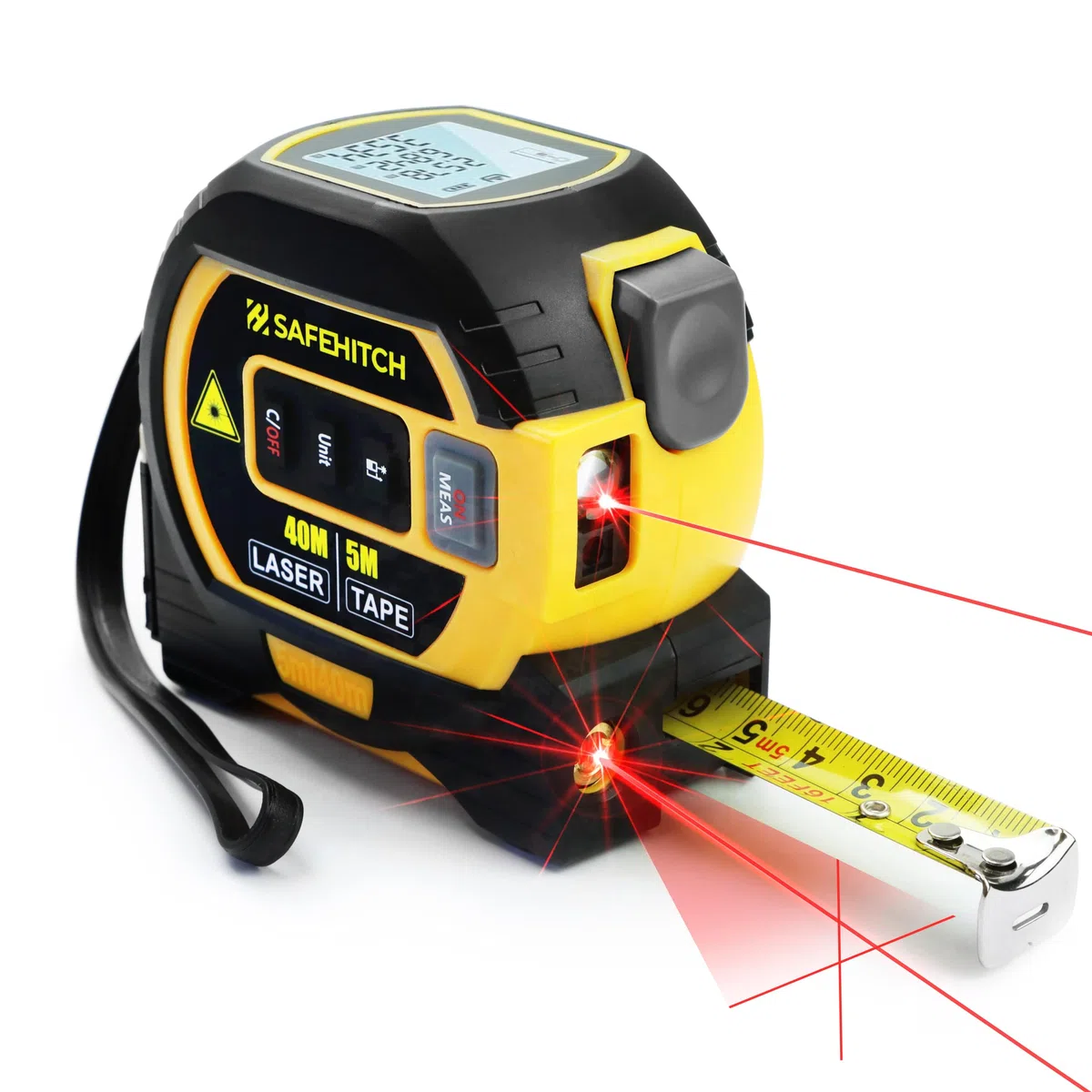 Mètre ruban 3 en 1 - Mesure laser - Ligne transversale verticale - Télémètres laser numériques - Écran LCD - Mesure laser 40 m - Mètre ruban de 5 m