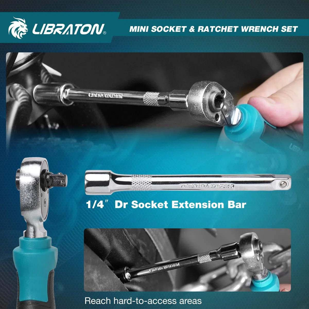 LIBRATON Ensemble de cliquet et de douilles mini 37 pièces avec entraînement de 10,2 mm, embouts de 4–13 mm, manche magnétique, barres d’extension et joint universel, avec étui de rangement pour