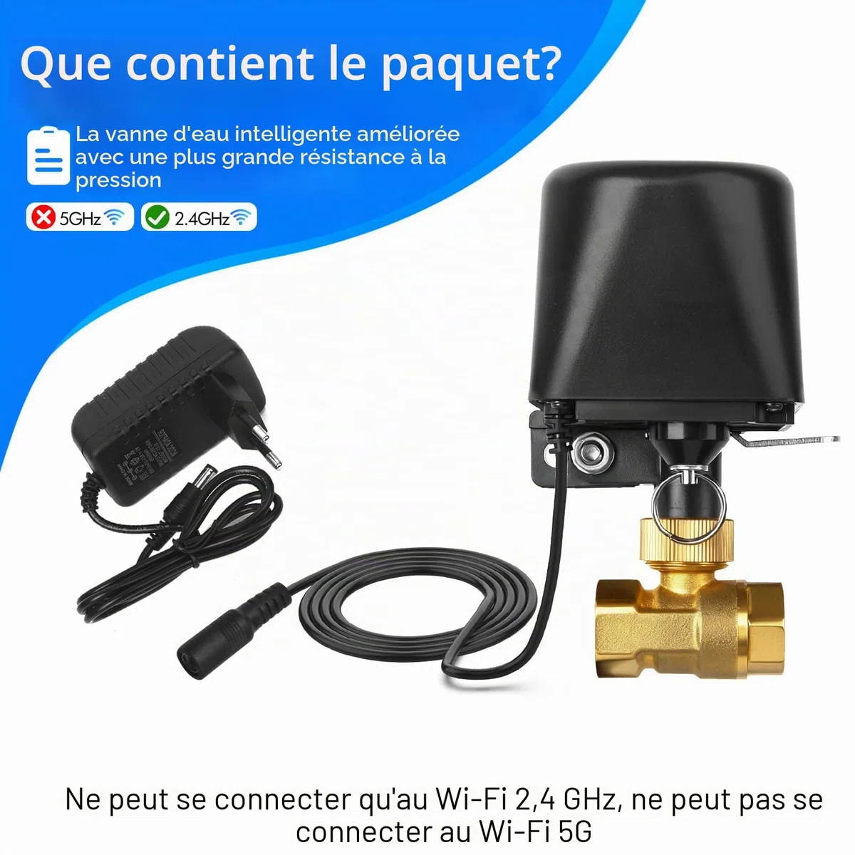 Valve d'eau intelligente Wifi/Bluetooth, commande vocale, compatible avec Alexa et Google, 2,4 GHz, contrôle automatique de la valve pour cuisine, jardin, ferme (DN15)