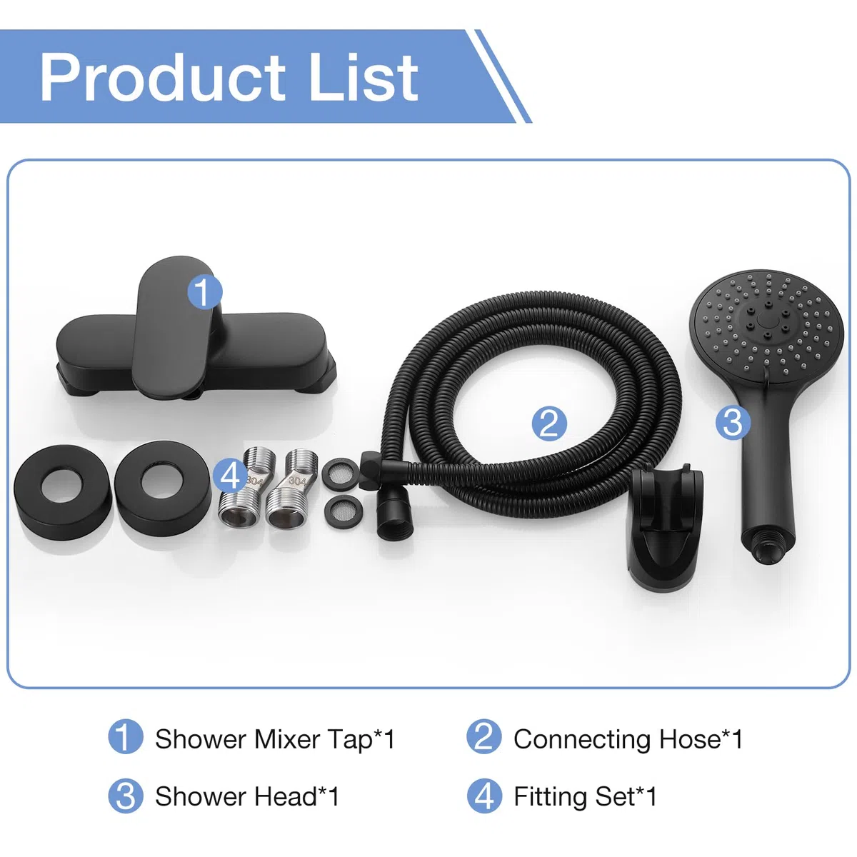 Mitigeur Monocommande Douche Noir avec Douchette, Robinet Douche Mural avec Douchette 3 Jets et Flexible 1.5m