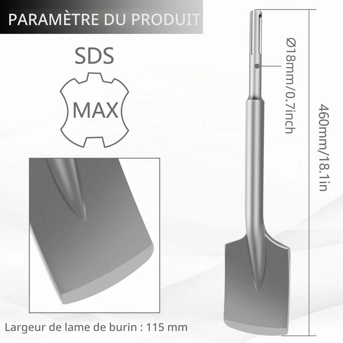 Mèche à pelle SDS MAX, 450 mm x 110 mm, Mèche pour asphalte, Mèche en ardoise pour asphalte, Dégagement pour marteaux démolisseurs, Enlèvement de béton et maçonnerie