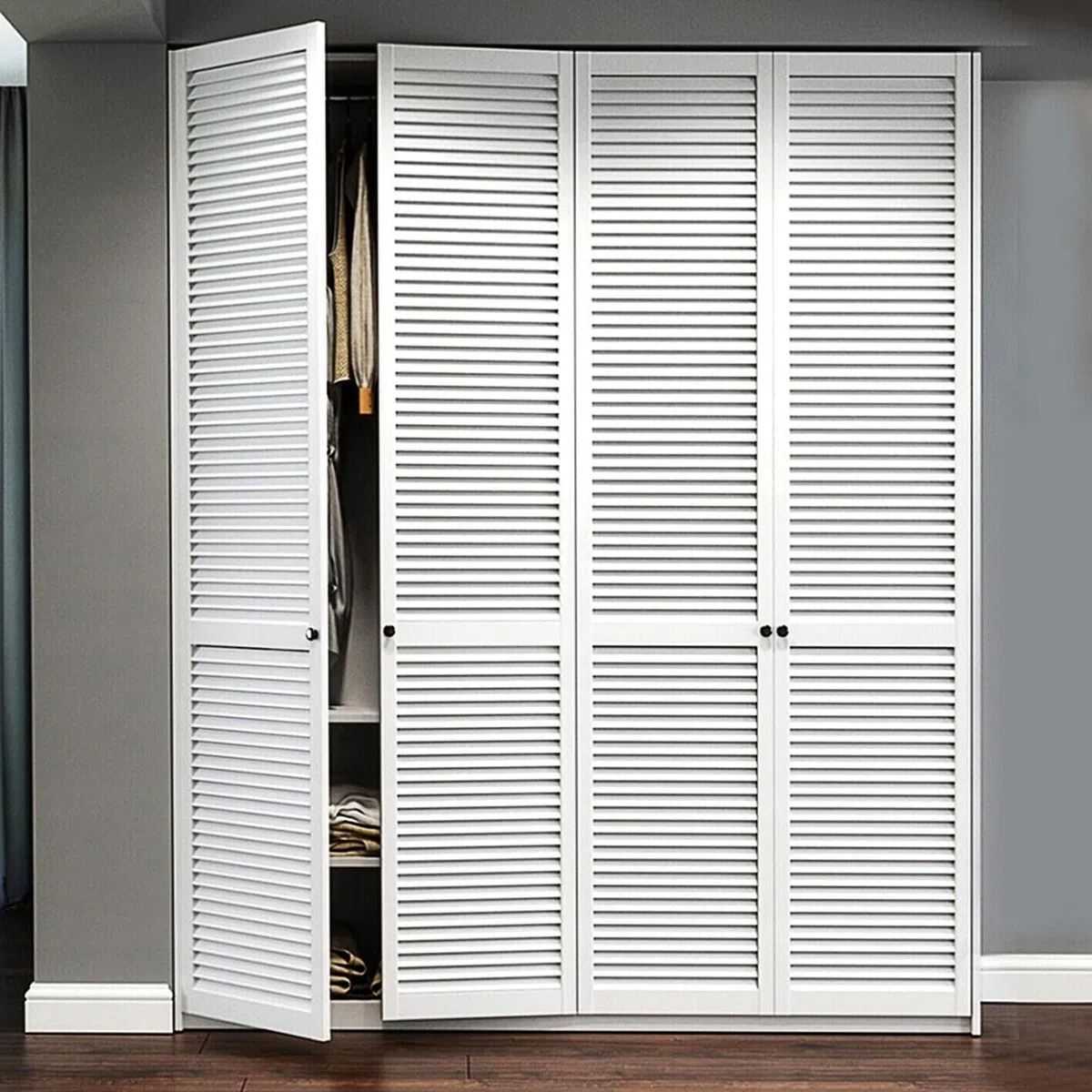 Porte Louvre en Bois - Extra Lisse - Blanc à Double Couche - Poncée, Polie, Prête à l’Usage - Porte Intérieure à Lamello pour Bricolage, Placard, Armoire