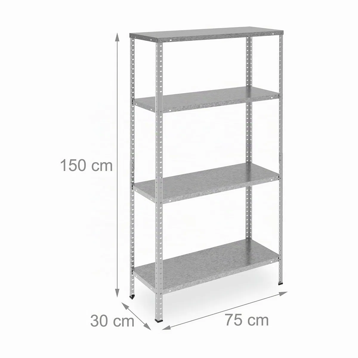 Relaxdays Rangement en métal, 4 Niveaux, Jusqu’à 160 kg, Acier, Stockage pour Le Garage, HxLxP : 150x75x30 cm, argenté