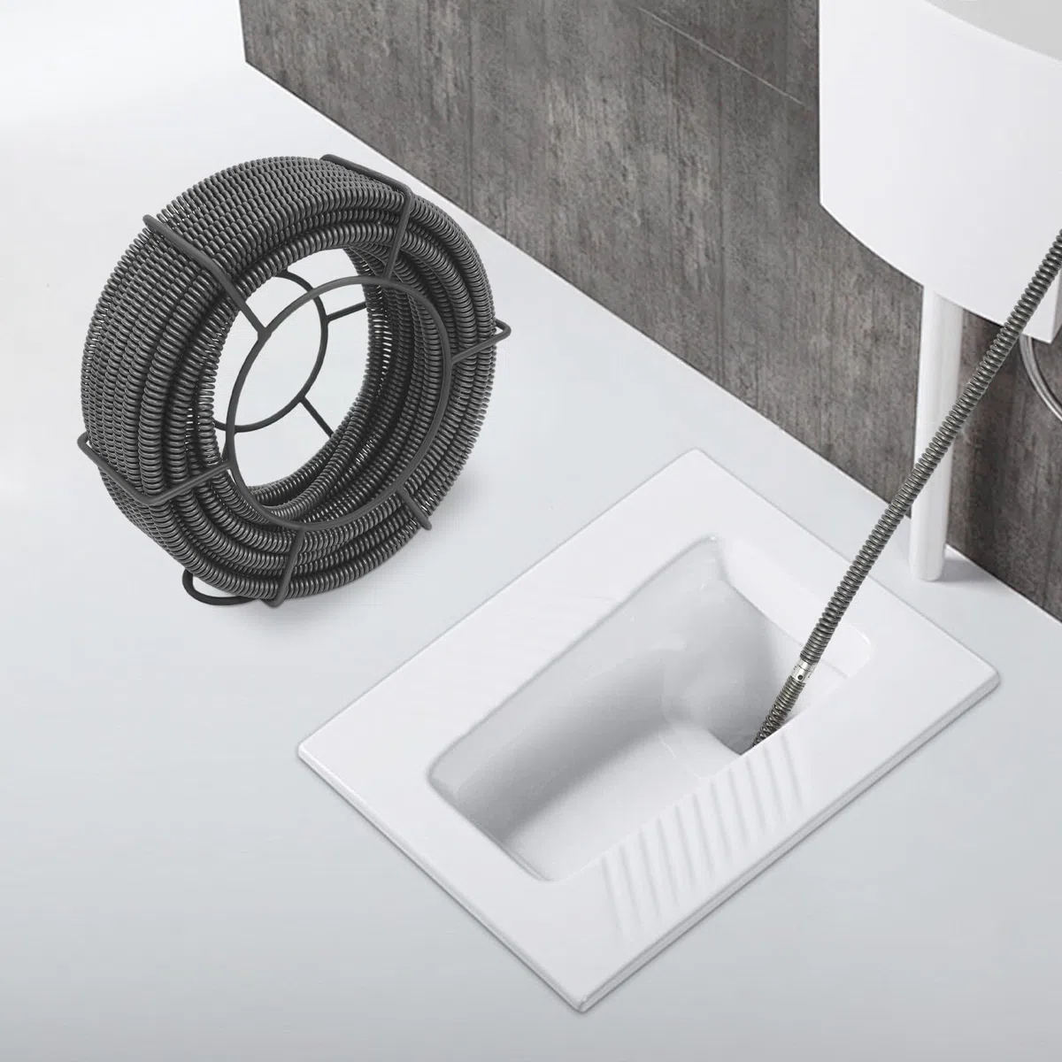 Spirale de nettoyage de tuyaux Ø 16 mm + 20 m, spirale à ressort, déboucheur de canalisations avec support de rangement, pour débarrasser les canalisations