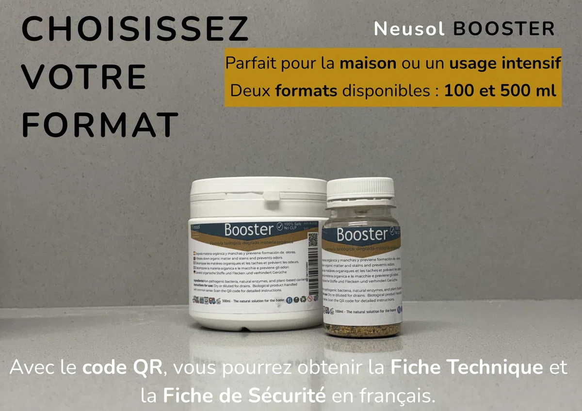Booster traitement biologique canalisations odeurs bouchons 500 ml | Bactéries et enzymes actives Entretien des canalisations Aide à dégrader la matière organique Réduit les odeurs et bouchons