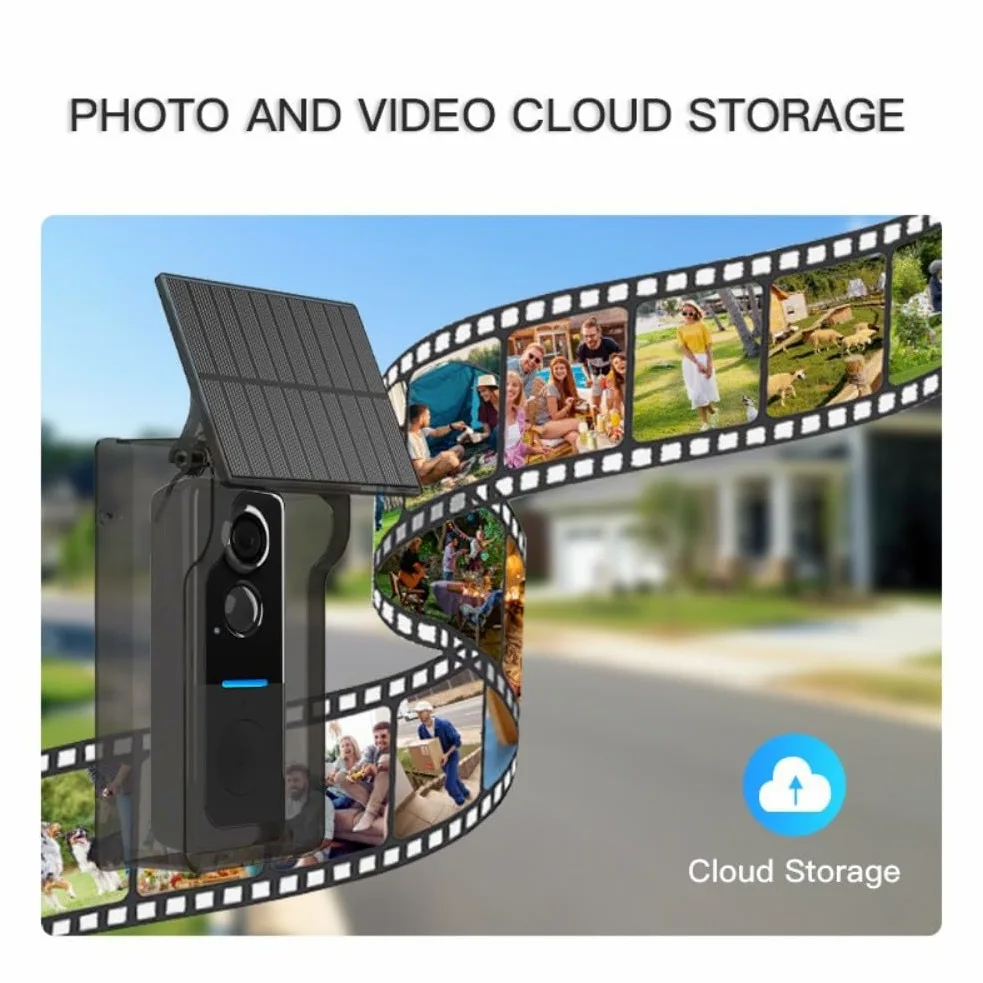 Whychstore Caméra de Sonnette Sans Fil avec Couverture Solaire, Vidéo 1080P, Interphone avec Vision Nocturne et Détection de Mouvement PIR, Sécurité Intelligente pour la Maison IP65 Étanche pour Tuya