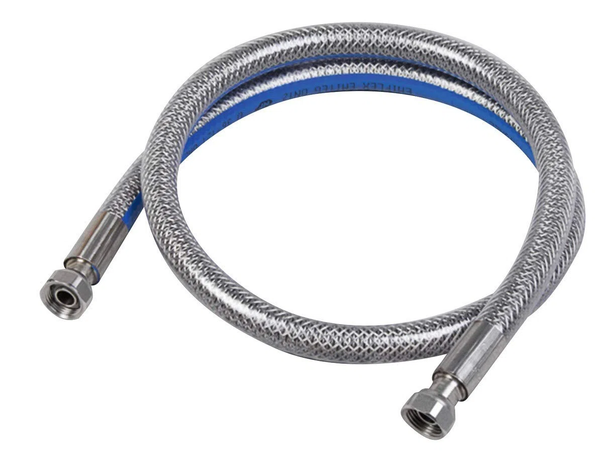 Flexible gaz naturel - Longueur 1,50 m - Inox - 2 écrous prisonniers 15 x 21 - NF D 36 121
