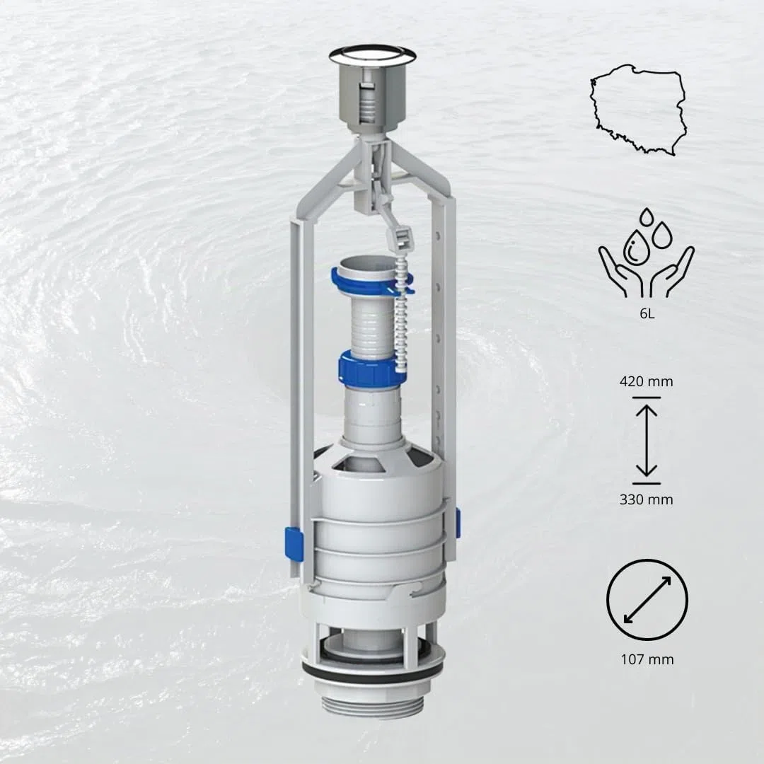 Rimex Robinet De Vidange Pour WC De Chasse D'eau 107 mm Pour Chasse D'eau WC Réservoir De WC Robinet De Chasse D'eau Avec Arrêt Avec Kit De Réparation Avec Joints Vis
