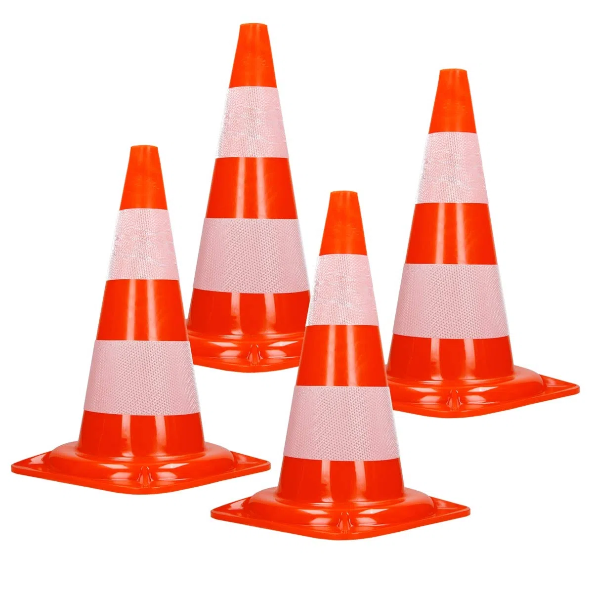 ECD Germany 4X Cônes Signalisation Pylône, 47cm, PVC Solide, Orange/Blanc, Triangle de Circulation, Marqueur Attention Sécurité, avec 2 Bandes Réfléchissantes, Pylone Cône Avertissement de Parking