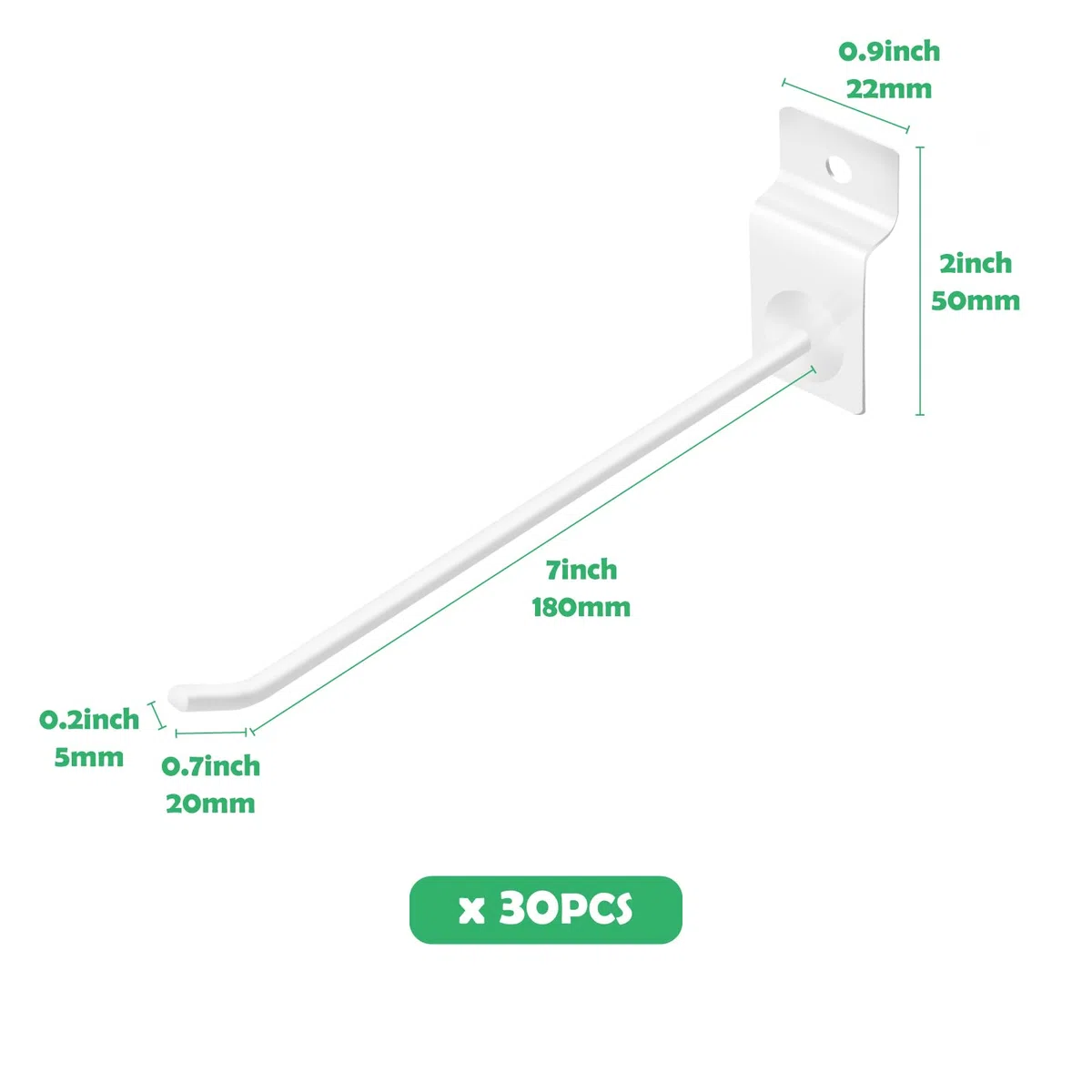 Lot de 30 crochets de panneau à lattes blancs de 20,3 cm, crochets robustes à suspendre au mur, panneau perforé, crochet de suspension en métal pour grille, garage, magasin, vente au détail