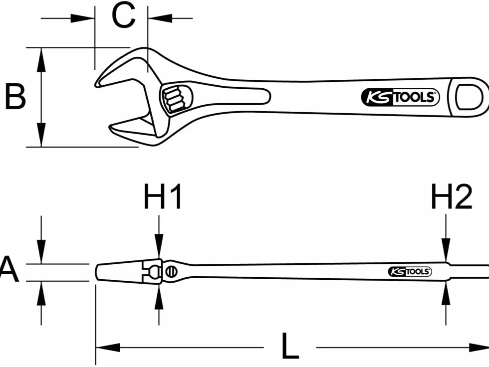 KS Tools 577.0202 - Clé à Molette à Ouverture Large avec Manche Bi-Matière, 8'' L.36 mm - Outillage Plomberie - Outil Polyvalent en Chrome Vanadium - Ultra Résistant - Vissage et Dévissage de Boulons