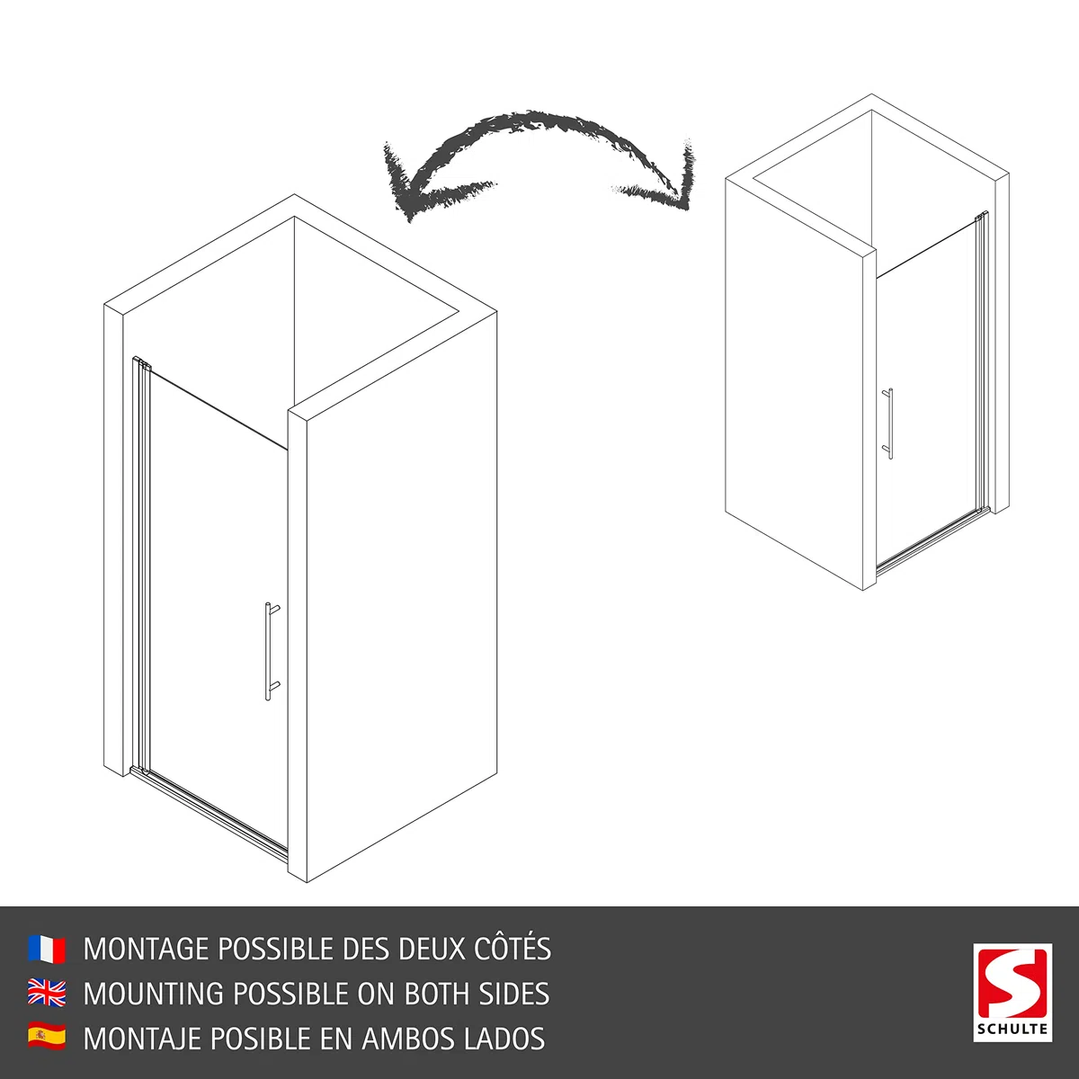 Schulte porte douche pivotante niche 90x192 argenté autolevant réversible | verre trempé anti-calcaire réglage 87.8-90.4 largeur d'accès 79.5 cm