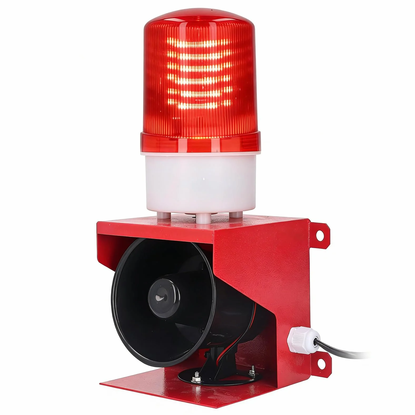 Sirène Industrielle 115 DB avec Flash LED | Volume Réglable, IP65 Étanche, Alarme Sonore et Lumineuse AC 220V, Avertisseur de Sécurité, Lumière d’Alerte LED, Prise UE