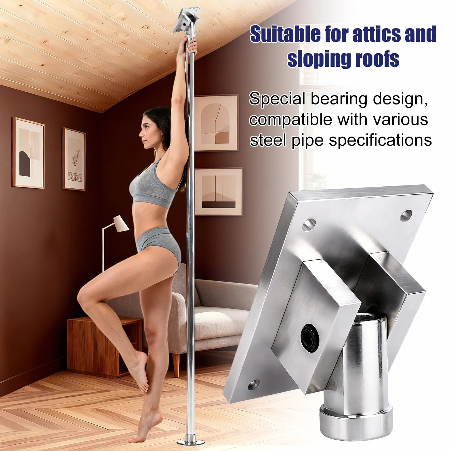 Plaque Fixation pour Pole Dance, Plaque Fixation Universelle de Qualité Supérieure Barre de Pole Dance au Plafond Accessoire Pratique l'Installation au Plafond pour Maison Studio (Argent)