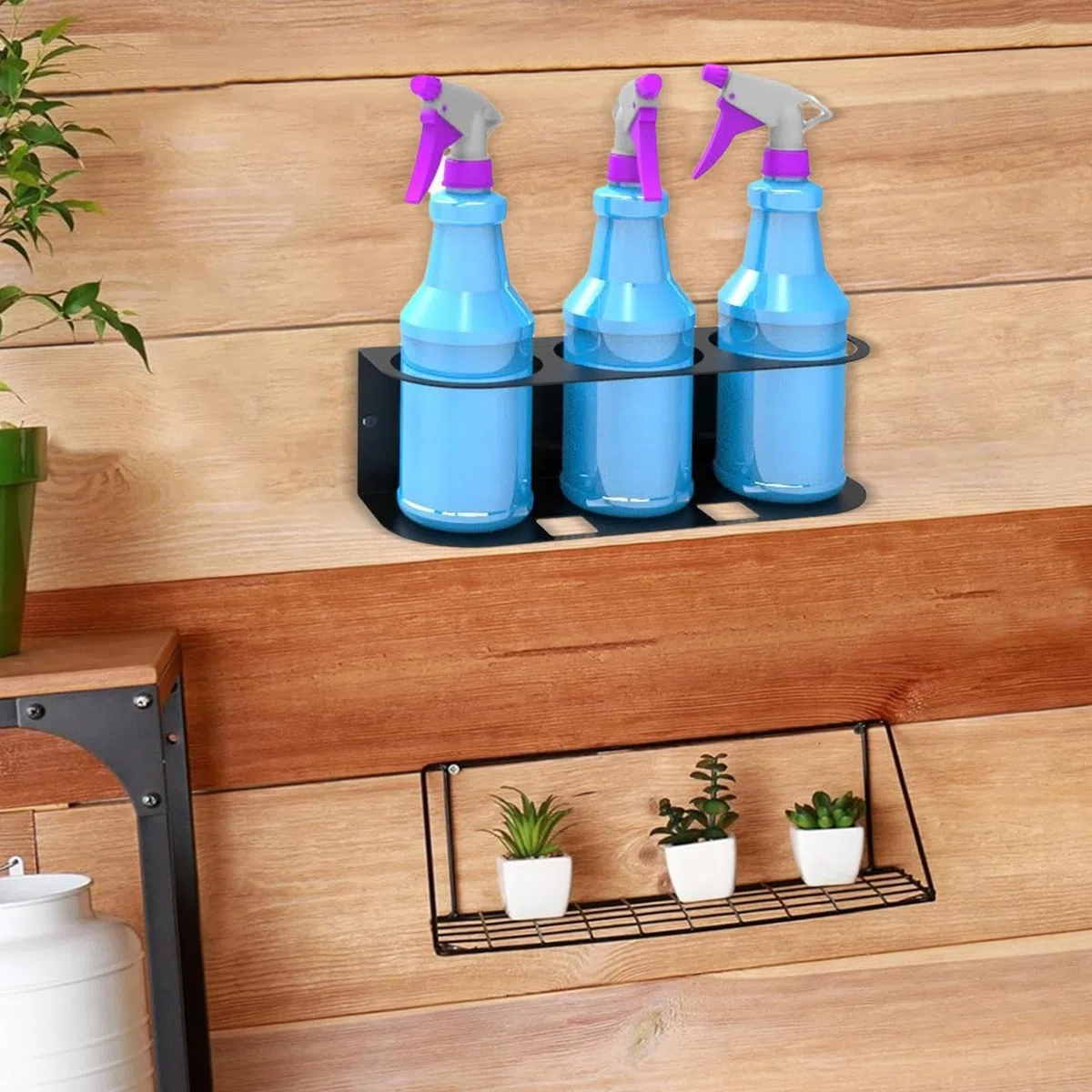 Porte-bouteilles pulvérisateur en métal | Support de rangement mural en acier robuste pour tout usage dans le garage et la maison