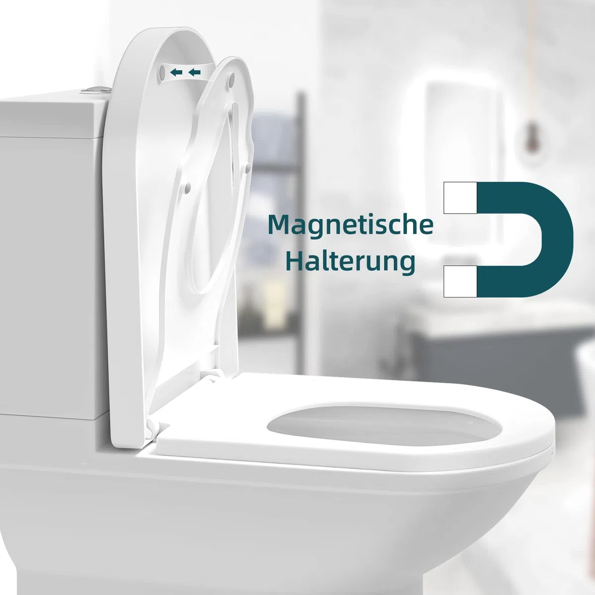 WOLTU Abattant WC Familial, Lunette de Toilette avec Siège Enfant Magnétique, Cuvette Toilette avec Frein de Chute, Démontage Rapide, Soft-close, Forme D, en PP, Blanc, 361x454x44mm