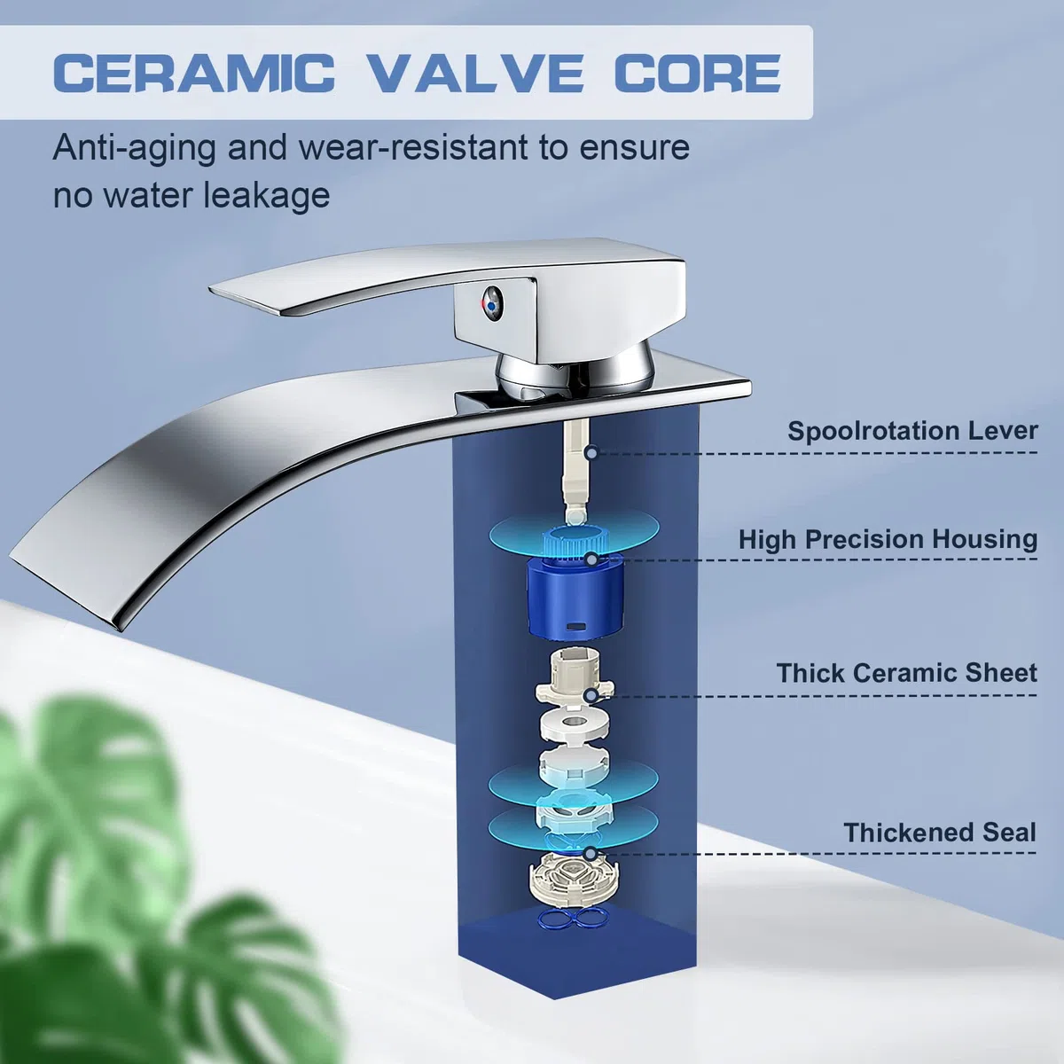 kisimixer Moderne Robinet Salle de Bain Cascade, Design Elégant Robinet Lavabo, Mitigeur Cascade, Eau Chaude et Froide Disponible, Robinetterie Chromé G 3/8, Mitigeur Lavabo sans Tirette de Vidage